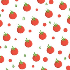 Pattern of ripe tomatoes on a white background in cartoon flat style seamless pattern wallpaper