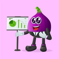 Cute fig character presenting financial reports