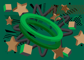 Black, Brown and green geometrical graphic theme cover. Minimal retro geometric poster design. Vintage abstract shapes template for banner.