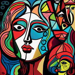 Geometric face, Picasso style portrait painting, Vector design and illustration	