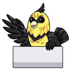 Cute crested barbet bird cartoon waving hand