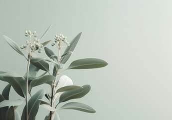 Cool, clean, fresh Minimalist leaves on a pale green flat background wall — Plants — interior design graphic resource with film grain realism