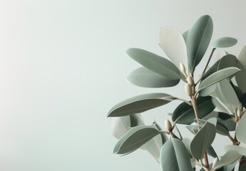 Cool, clean, fresh Minimalist leaves on a pale green flat background wall — Plants — interior design graphic resource with film grain realism