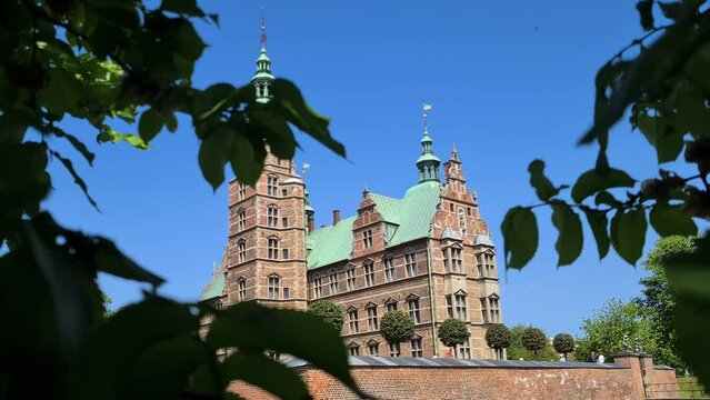 Rosenborg Castle, Landmark of Copenhagen Denmark on Sunny Day, View From Tree Shade in King's Garden