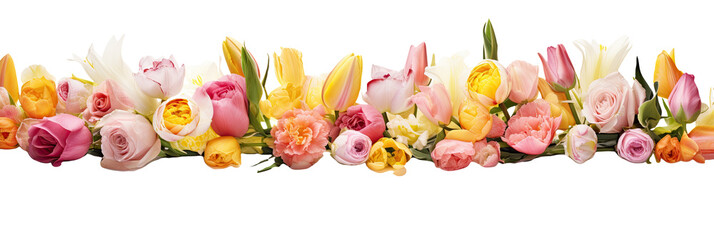 Roses, Tulips, Daffodils On white