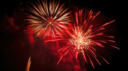 Fototapeta na wymiar Festive fireworks against the black night sky on the Canada Day