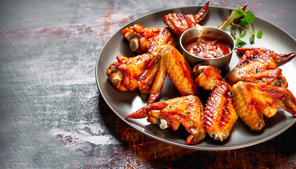 Chicken wings in bbq sauce grilled