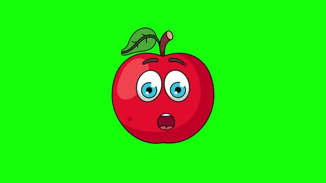 Amazed face emoticon of apple fruit character animation
