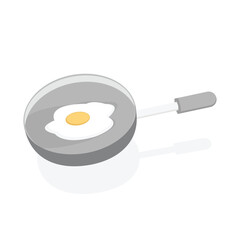 Gray frying pan with a single fried egg, presented in a clean, isolated vector illustration style