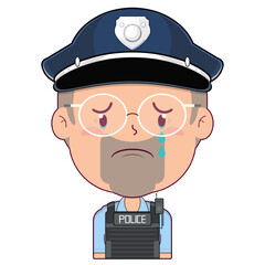 policeman crying and scared face cartoon cute