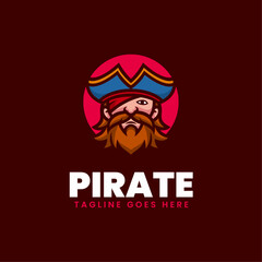 Vector Logo Illustration Pirate Simple Mascot Style.