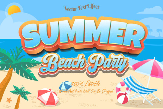 Summer Beach party Vector text effect. Editable Text Effect design summer theme