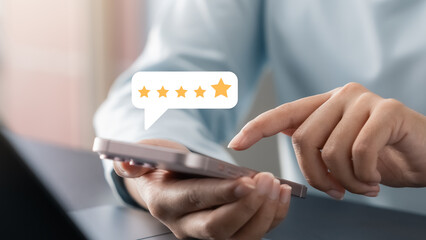 Customer Satisfaction Survey concept, 5-star satisfaction, service experience rating online...