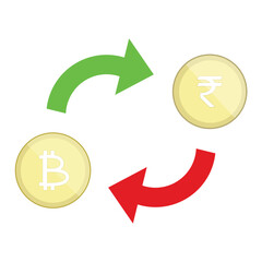 bitcoin exchange with Rupee India currency symbol object on white background, vector illustrator