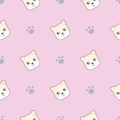cute cat and footprint Seamless Pattern, Animals in a Cartoon Vector background