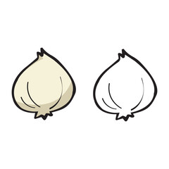 color onion and black and white onion cartoon object, vector doodle art