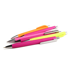 Colorful pens on white background