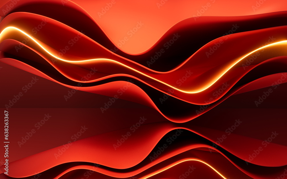 Sticker Abstract red curve geometry background, 3d rendering.