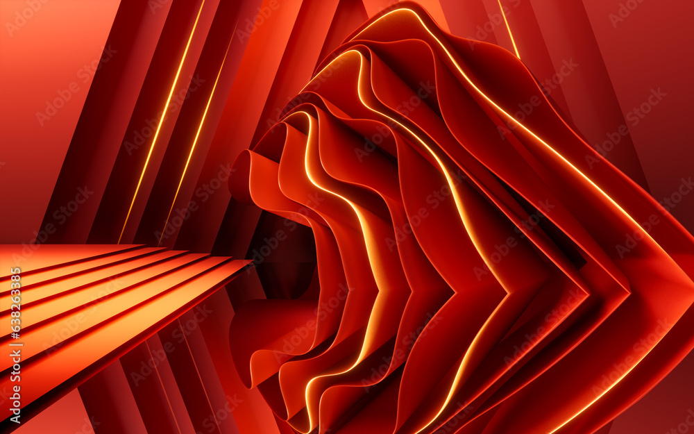 Sticker Abstract red curve stage background, 3d rendering.