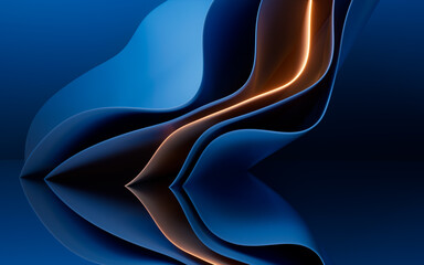 Abstract blue curve geometry, 3d rendering.