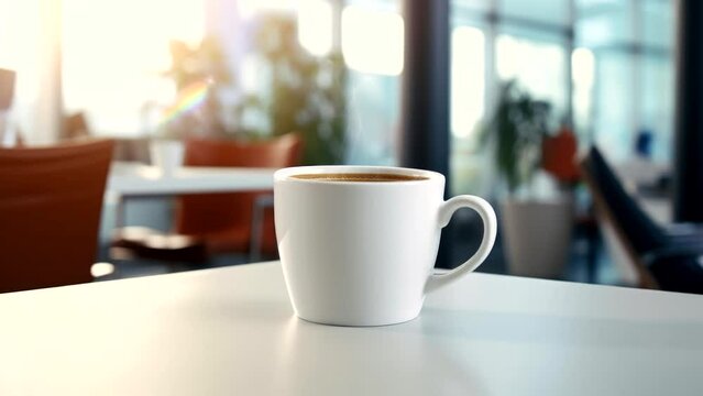 office table and a cup coffee in business working interior office room, break concept when working business
