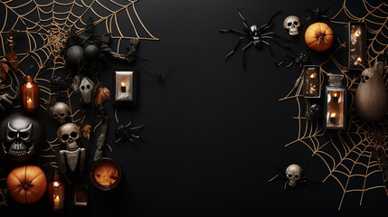 Halloween decorations on a white background. Halloween concept. Flat lay, top view, copy space