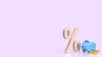 The blue piggy bank and gold coin for interest savings concept 3d rendering