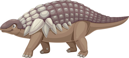 Panoplosaurus dinosaur funny cartoon character. Paleontology reptile, prehistoric animal or extinct dinosaur vector childish character. Jurassic era Panoplosaurus lizard comical personage or mascot