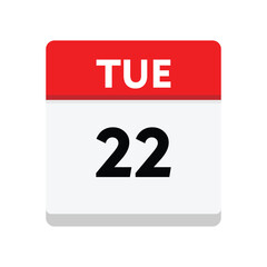 calender icon, 22 tuesday icon with white background