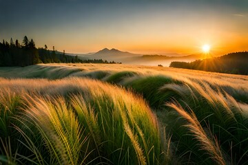 Obraz premium sunset in the field generated ai