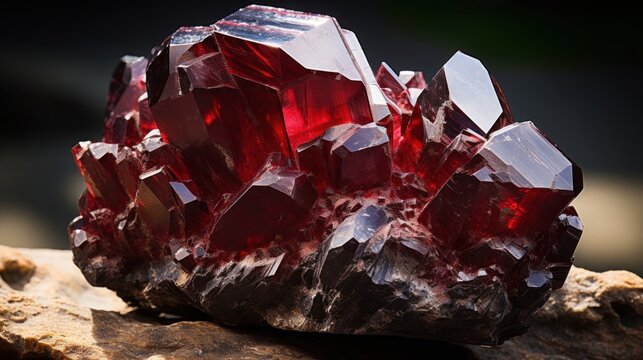 A photograph showcasing a raw and unprocessed chunk of garnet, displaying its deep red color and natural crystal formations
