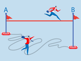 Shortcut To Success concept Businessman holding pen in hand leads a drawing line from point A to point B for Easy or shortcut way to win business success  achievement of goals,Simple Solution 