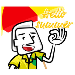 Hello summer white man cartoon gesture