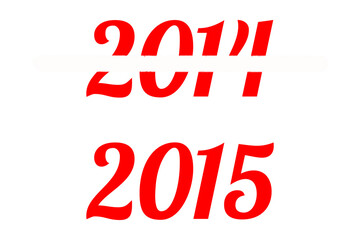Digital png illustration of 2014 in red with line through and 2015 text on transparent background