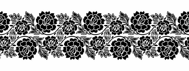 Seamless black and white abstract floral border design