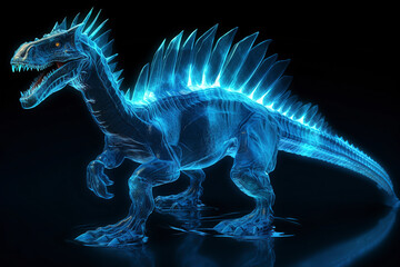 A Spinosaurus with a blue glow in the dark. (Generative AI)