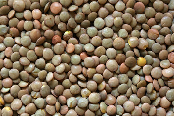テーブルに広げたレンズ豆の背景画像