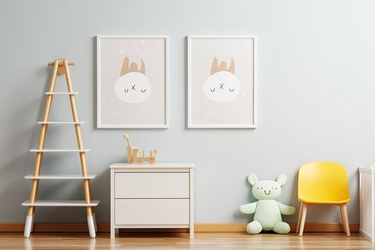 Mock up poster frame in children room,kids room,nursery mockup, Generative AI