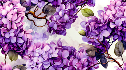 Watercolor-style drawings of wisteria flower patterns that can be tiled together.