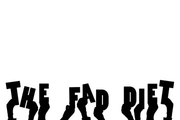Digital png illustration of hands with the fad diet text on transparent background