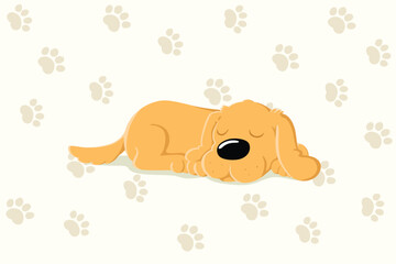 a sleeping dog cartoon with a paw background.