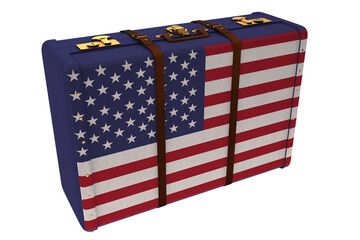 Digital png illustration of suitcase with flag of usa on transparent background