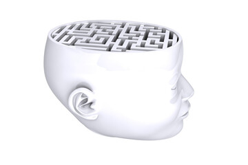 Digital png illustration of white head with maze on transparent background