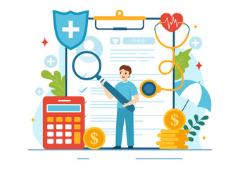 Health Insurance Vector Illustration with Medical Document Form for Healthcare Protection Service in Flat Cartoon Hand Drawn Background Templates