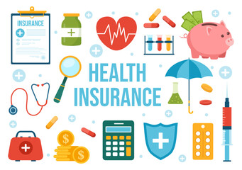 Health Insurance Vector Illustration with Medical Document Form for Healthcare Protection Service in Flat Cartoon Hand Drawn Background Templates