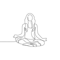 Continuous single-line art of a woman with yoga moves