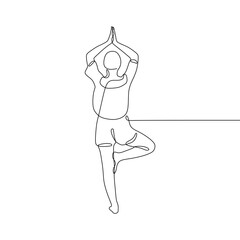 Continuous single-line art of a woman with yoga moves