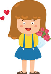 kid girl holding rose vector