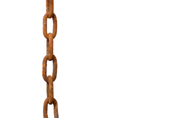 Rusty old iron chain isolated on white background.