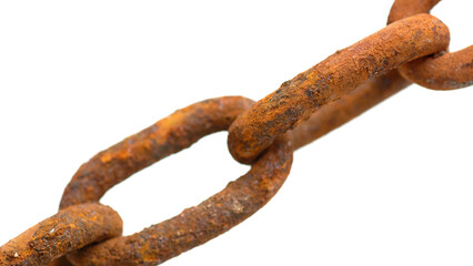 Obraz premium Rusty old iron chain on white background.